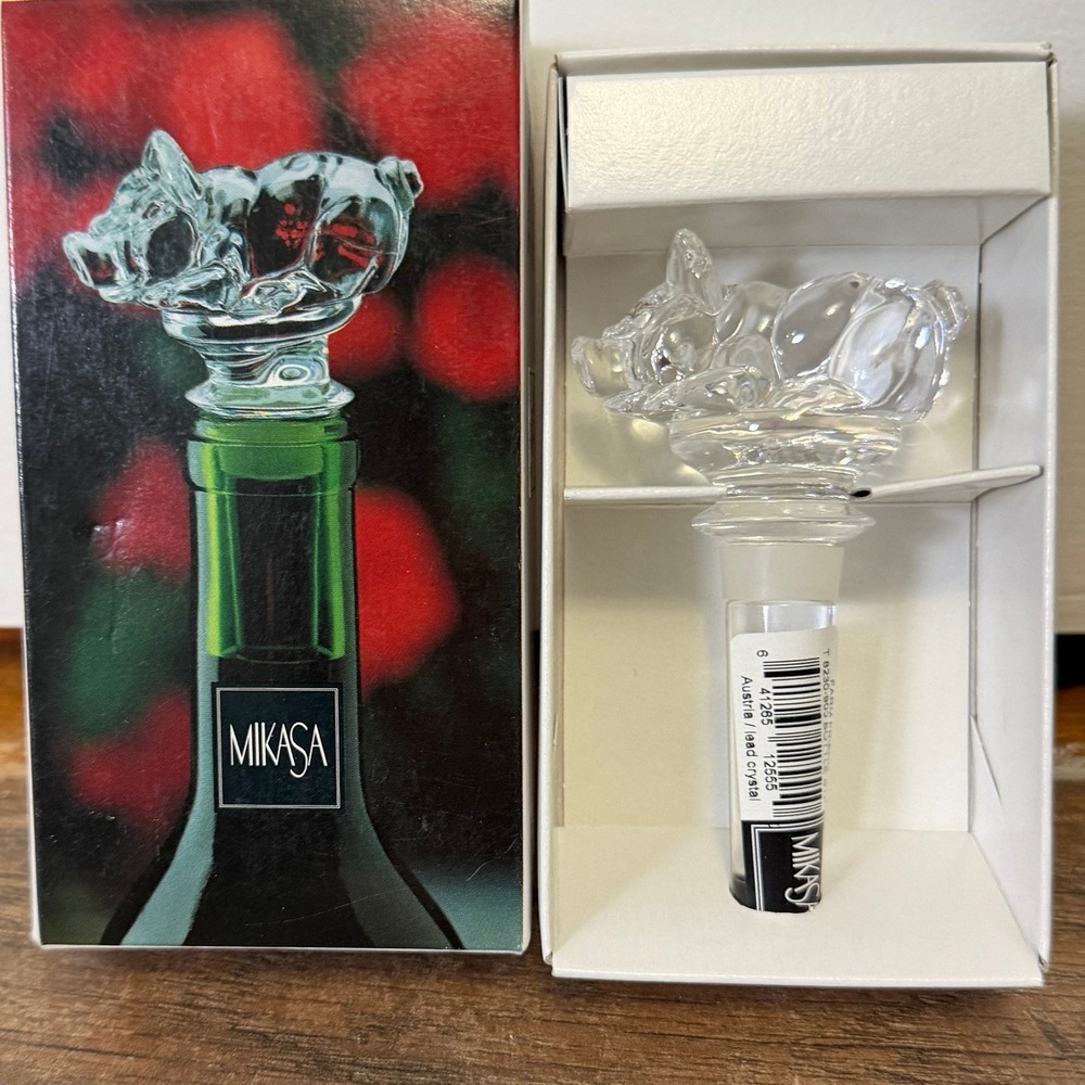 Mikasa Farm Friend‎ Pig Wine Bottle Stopper Lead Crystal Austria NEW